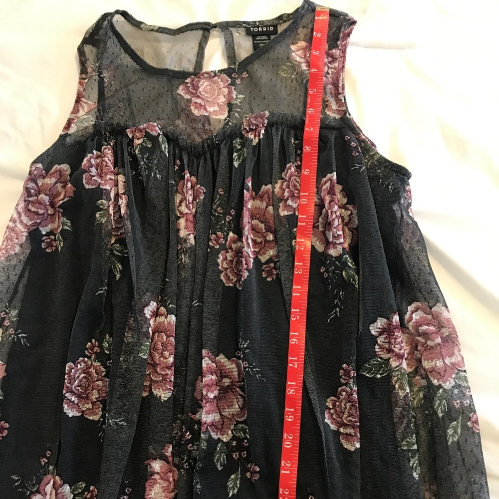Grey mesh and pink floral sleeveless babydoll top